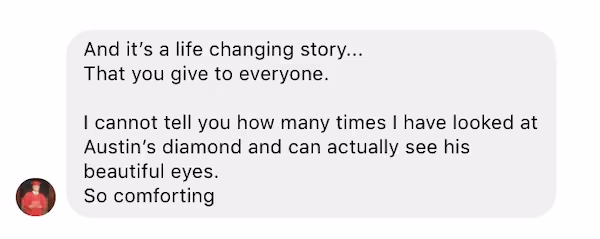 Text message "It's a life changing story...".