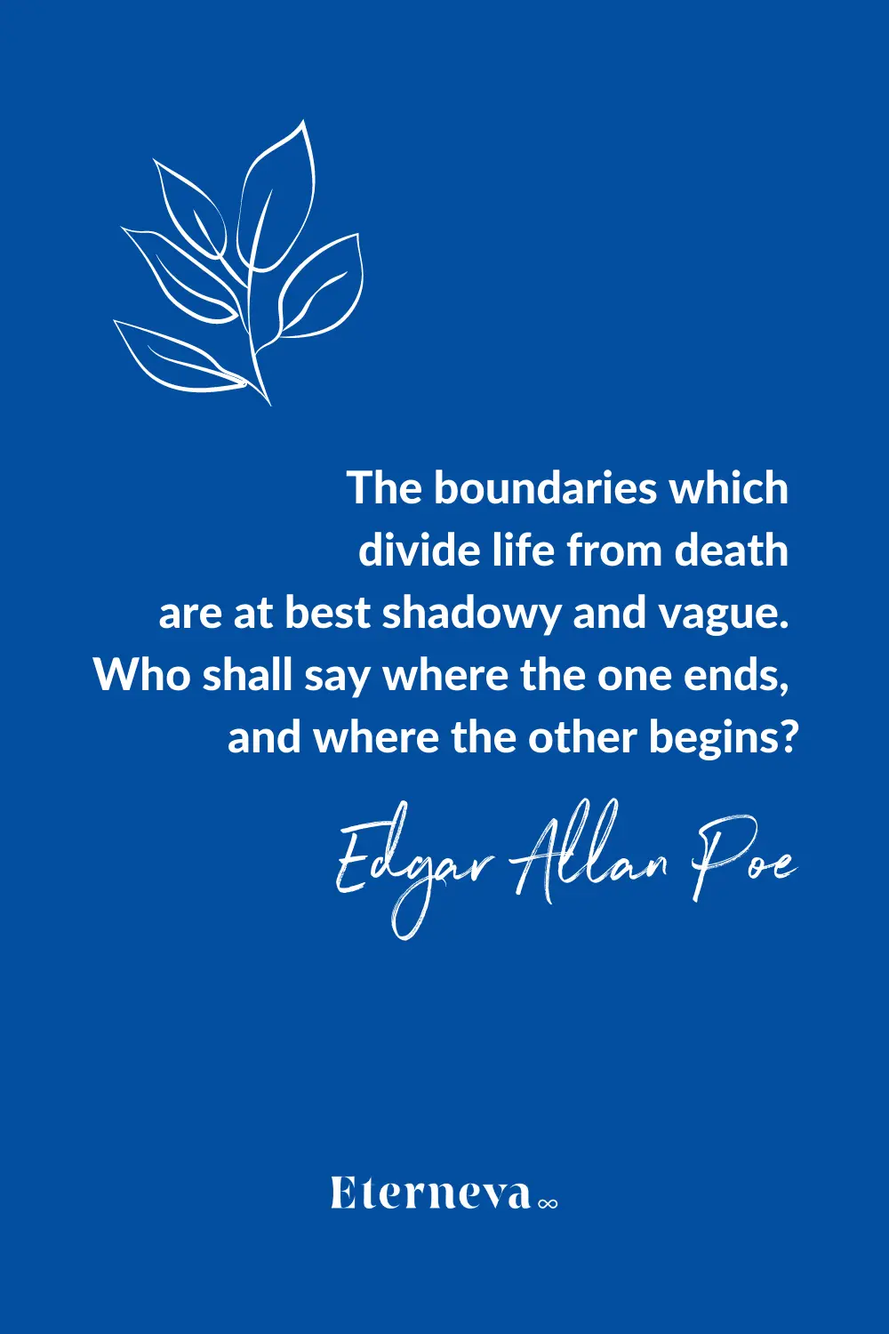 Quote card: Edgar Allan Poe on the shadowy, vague boundaries between life and death.