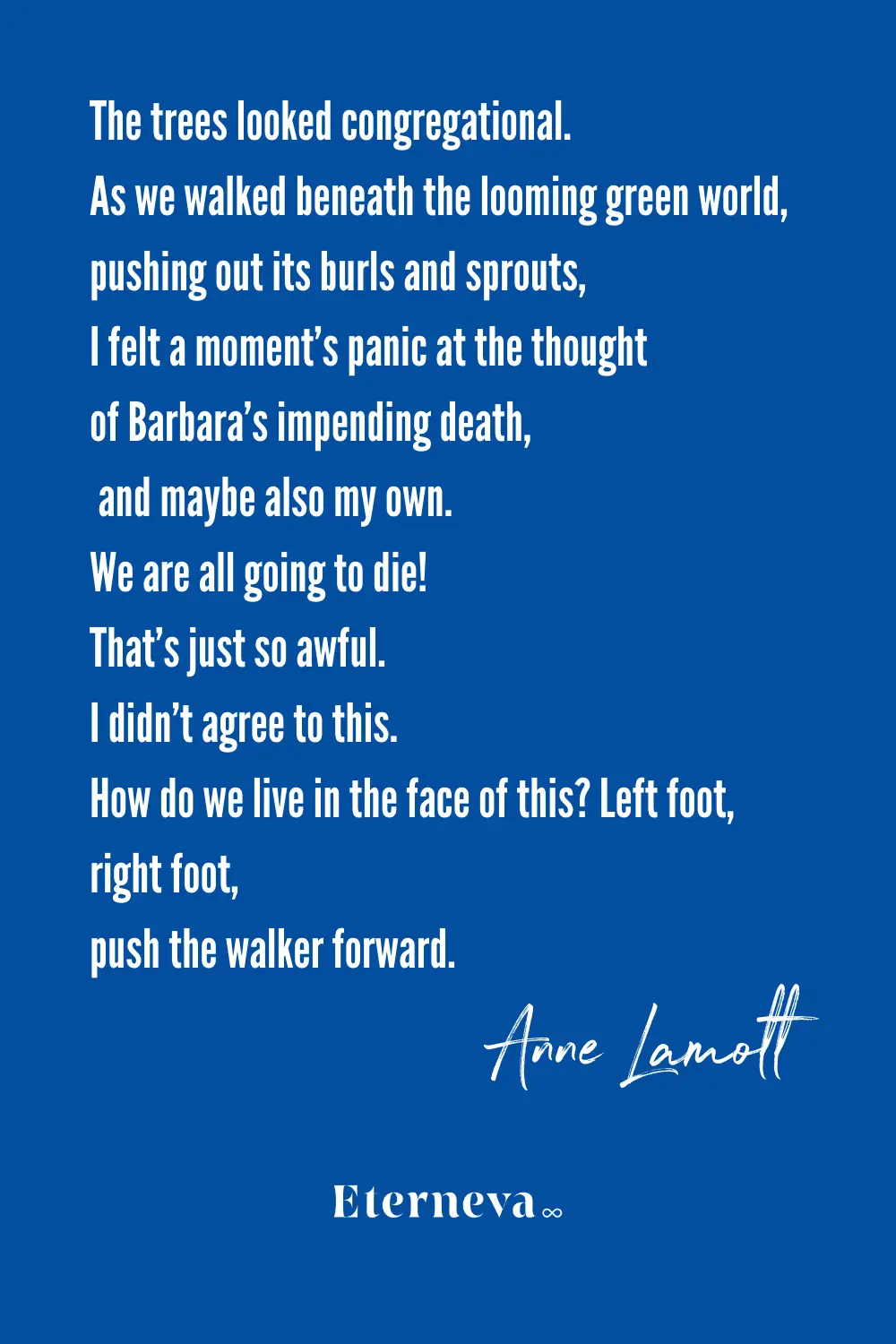 Quote card: Anne Lamott on living in the face of death: 'Left foot, right foot.'